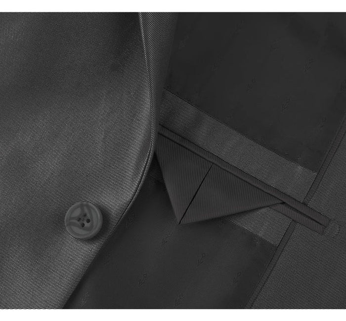 Cheap Priced Suit- Mens Basic Two Button Slim Fit  Suit With Optional Vest In Shiny Black Sharkskin