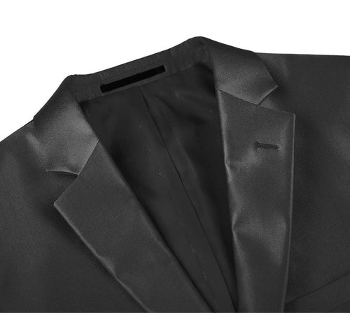 Cheap Priced Suit- Mens Basic Two Button Classic Fit  Suit With Optional Vest In Shiny Black Sharkskin