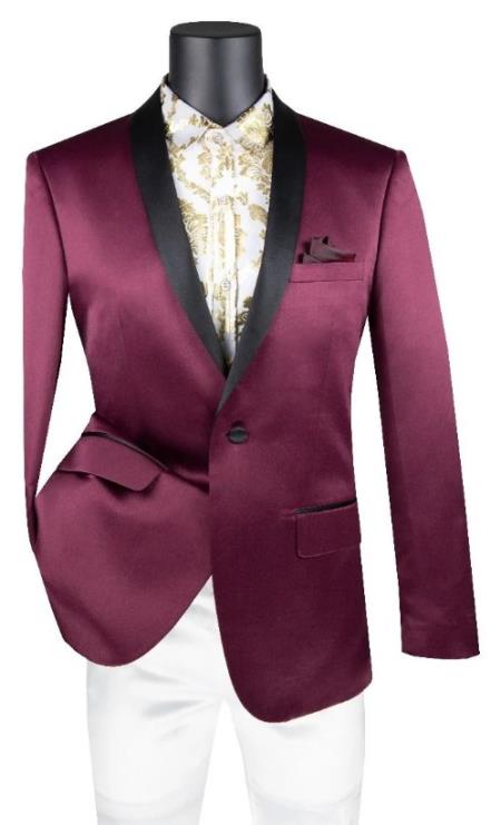 Shiny Suit - Sharkskin Tuxedo - Bright Color Burgundy Tuxedo Perfect For Wedding or Prom 2026