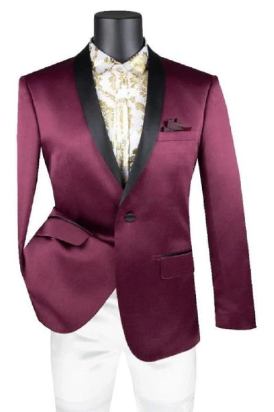 Shiny Suit - Sharkskin Tuxedo - Bright Color Burgundy Tuxedo Perfect For Wedding or Prom Burgundy Prom 2026 Suits