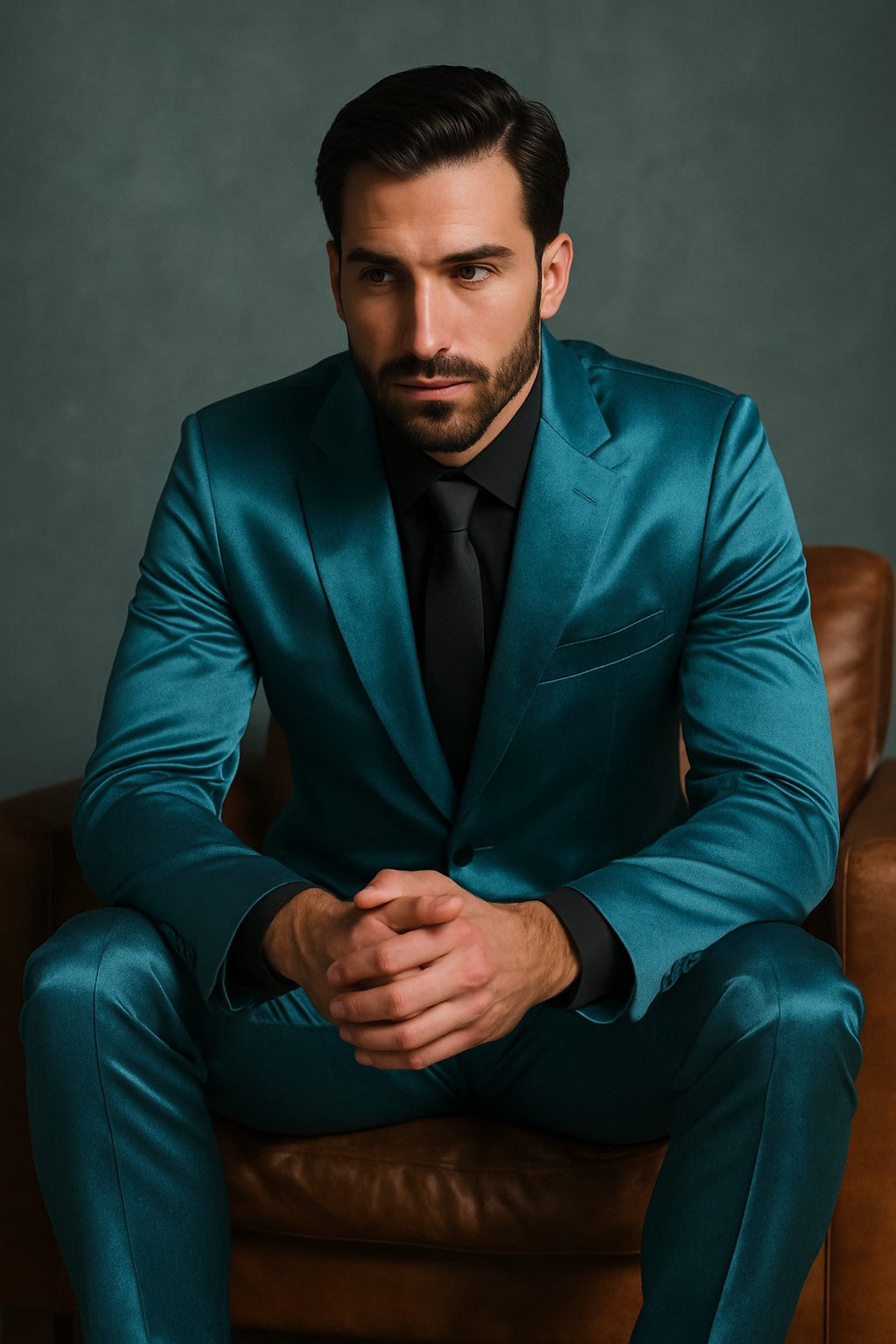 Shiny Teal Suit - Shiny Tuxedo - 38 Short Jacket+32 Waist Adjustable 28to34)(Height: 5’4”to5’7”)(Neck 15-16.5)S-M)
