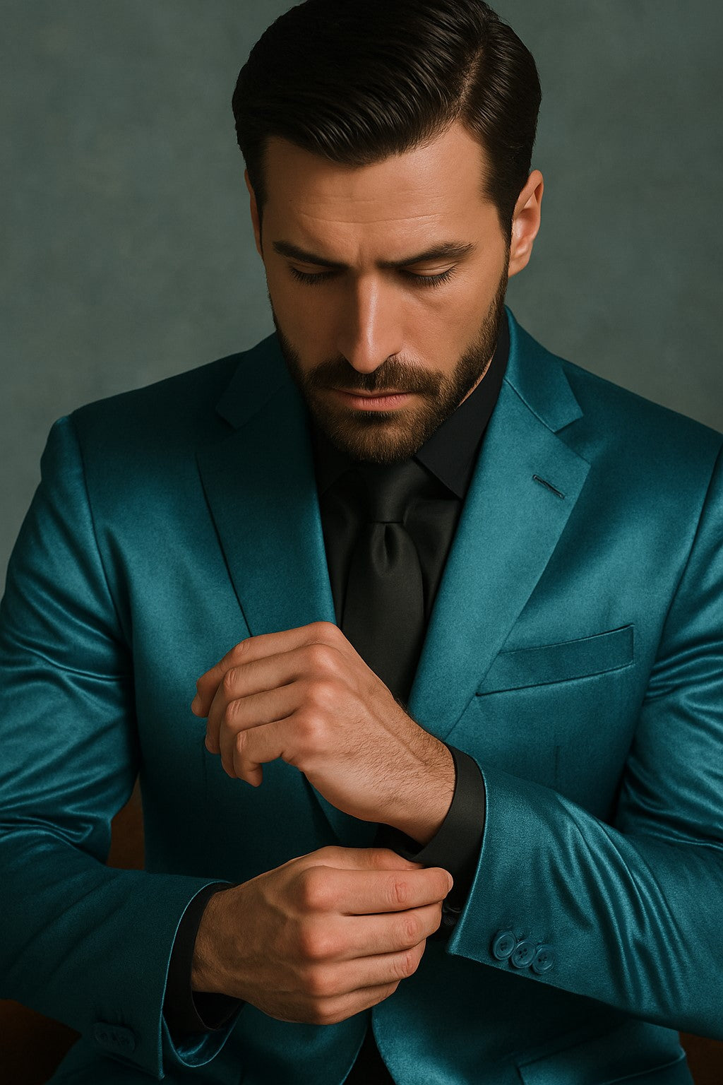 Shiny Teal Suit - Shiny Tuxedo - 38 Short Jacket+32 Waist Adjustable 28to34)(Height: 5’4”to5’7”)(Neck 15-16.5)S-M)