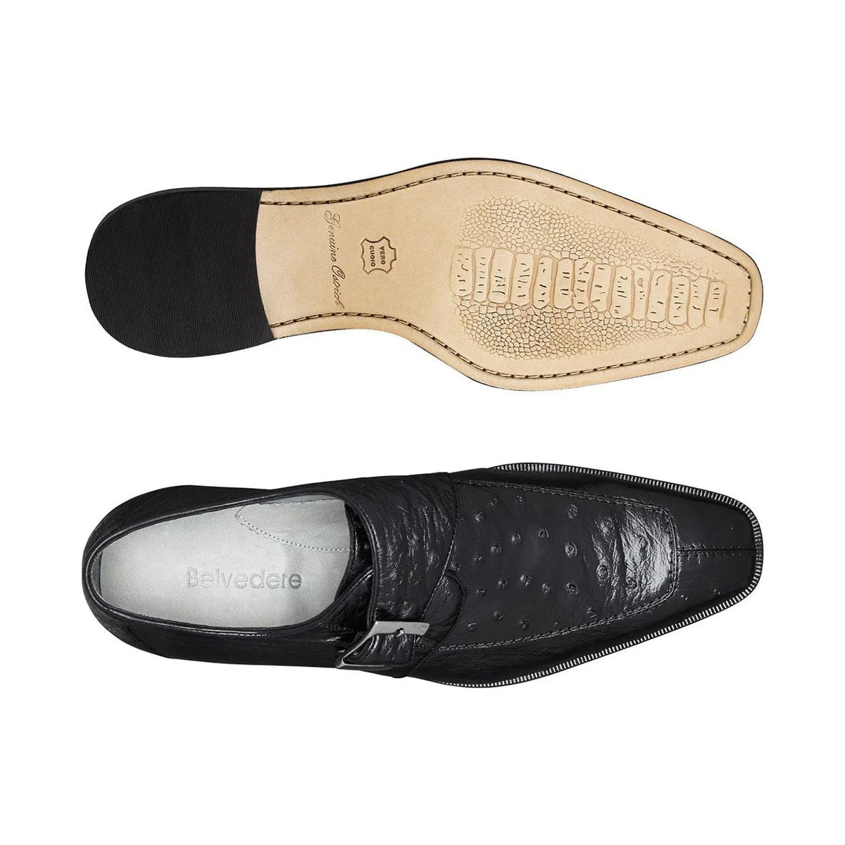 Belvedere Josh Black Genuine Ostrich Split Toe Monkstraps Loafers - 6