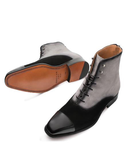 Mens Dress Ankle Boots Mens Mezlan Shoes Exquisite Cap Toe Full Leather Sole Shoes Black ~ Grey - 7 Standard / D / Medium