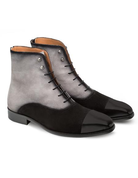 Mens Dress Ankle Boots Mens Mezlan Shoes Exquisite Cap Toe Full Leather Sole Shoes Black ~ Grey - 7 Standard / D / Medium