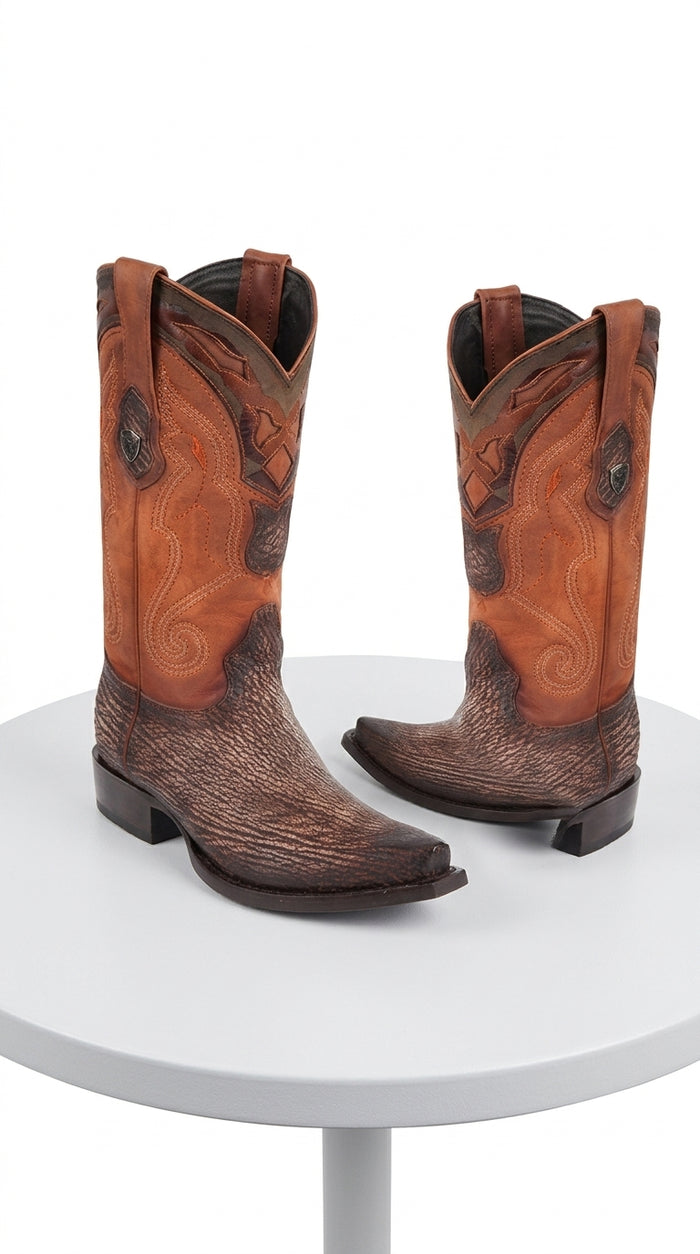 Men’s Shark Skin Cowboy Boots, Western Exotic Boots in Brown, Sand and Cognac