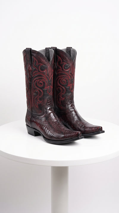 Los Altos Men’s Black Cherry Ostrich Leg Cowboy Boots, Exotic Dress Western Boots