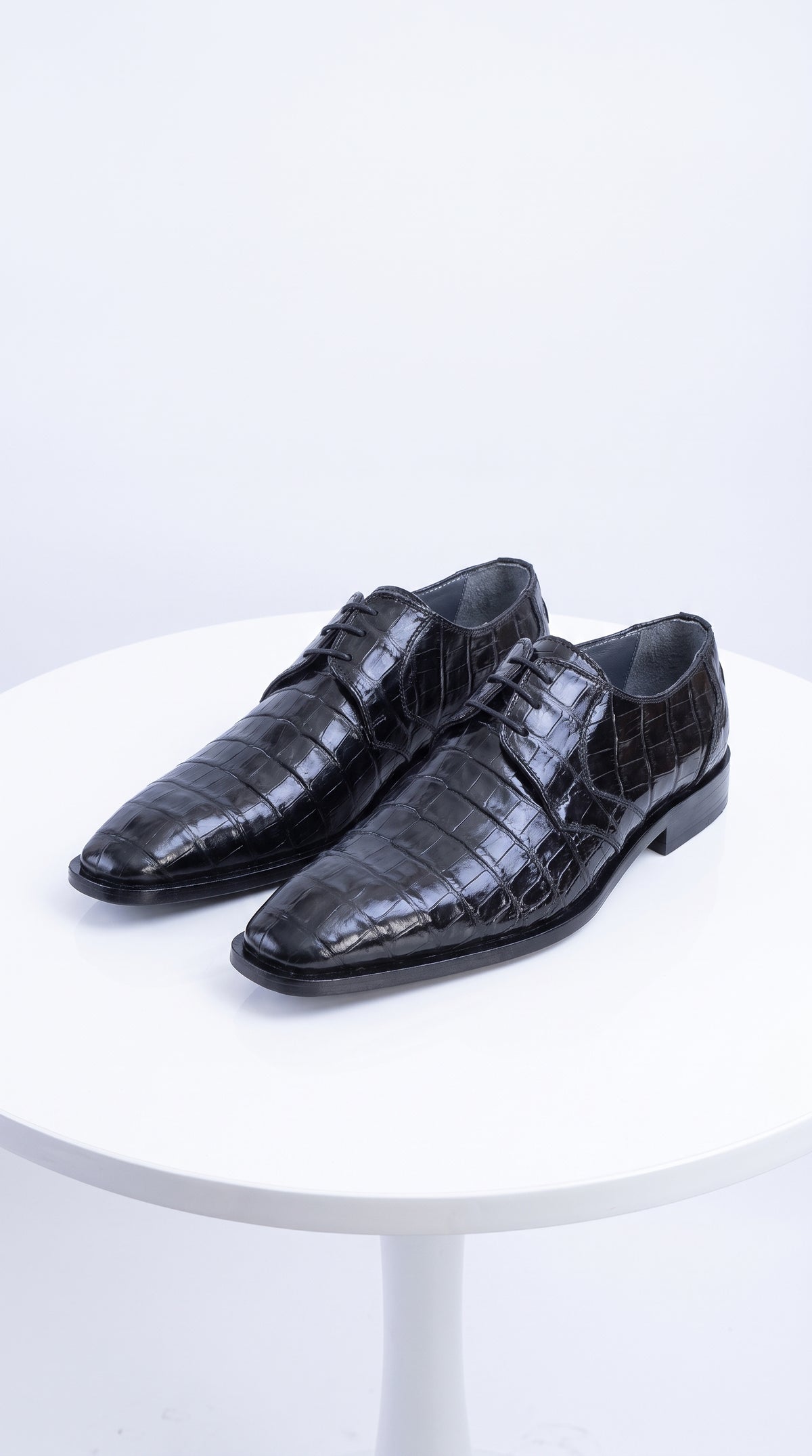 Men’s Original Exotic Caiman Belly Skin Shoes ZV088205, Black Lace-Up Formal Dress Shoes