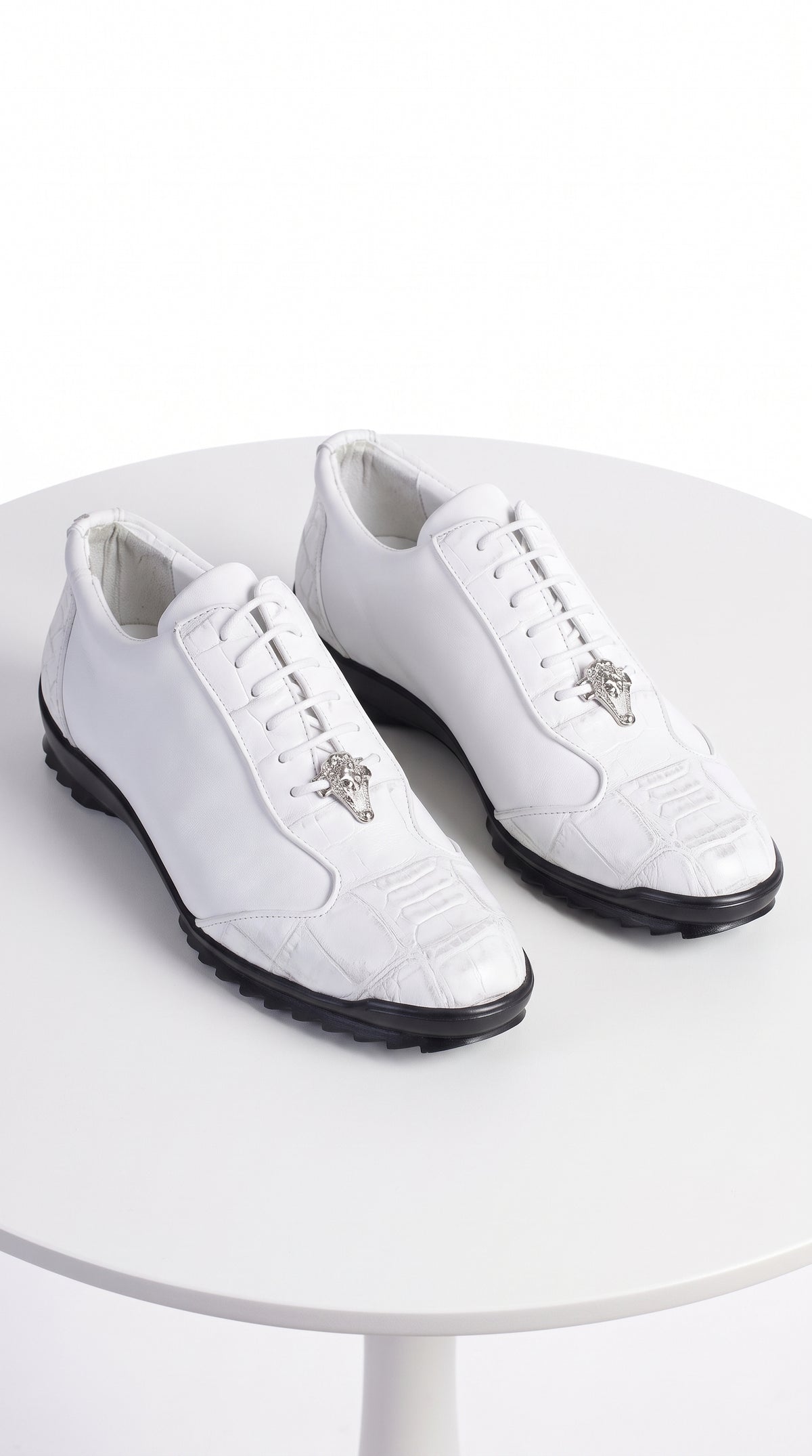 Men’s White Ostrich Leg Leather Sneaker LAB-ZC091928, Exotic Lace-Up Casual Dress Shoes