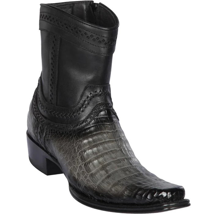 Los Altos Boots - Mens Dress Cowboy Boot - Low Priced Short Ankle Grey Caiman Boots - European Toe - in Grey - 6