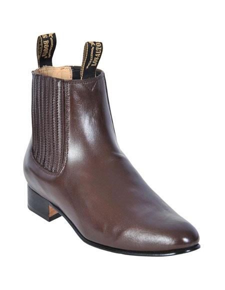 Men's Botines Para Hombre ~ Los Altos Boots Chelsea Charro Botin Short Ankle Deer Light Brown Leather Boot - Short Cowboy - Western Ankle Boots - 6EE