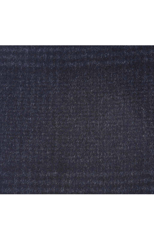 Blue Tone-on-tone Glen Plaid Slim Fit Wool Blend Short Coat with Detachable Full Zipper