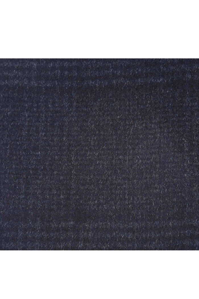 Blue Tone-on-tone Glen Plaid Slim Fit Wool Blend Short Coat with Detachable Full Zipper