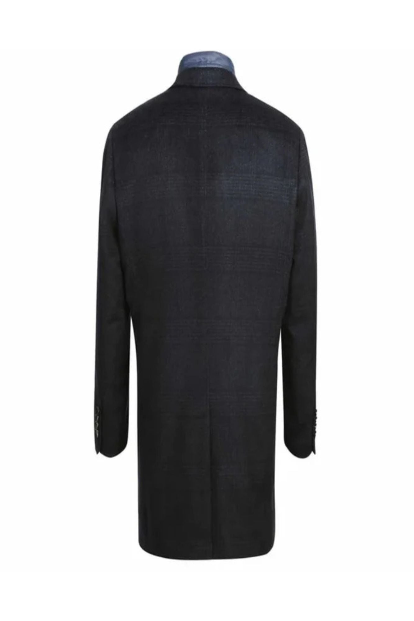 Blue Tone-on-tone Glen Plaid Slim Fit Wool Blend Short Coat with Detachable Full Zipper - Coat Size 38