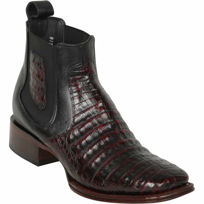 Los Altos Boots - Mens Dress Cowboy Boot - Low Priced Short Square Toe Caiman Boots Black Cherry- in Black Cherry - 6