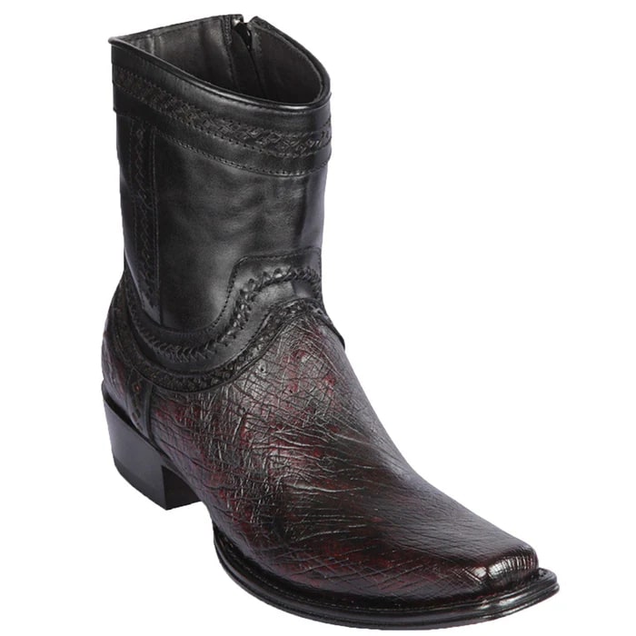 Los Altos Boots - Mens Dress Cowboy Boot - Low Priced Smooth Ostrich Short Cowboy Boots Black Cherry- in Black Cherry - 6