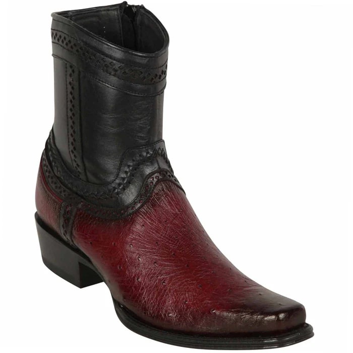 Los Altos Boots - Mens Dress Cowboy Boot - Low Priced  Burgundy Smooth Ostrich Short Cowboy Boots- in Burgundy - 6