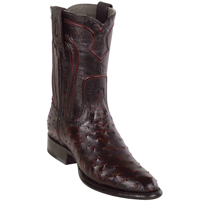 Los Altos Boots - Mens Dress Cowboy Boot - Low Priced  Black Cherry Roper Ostrich Western Boots- in Black Cherry - 6