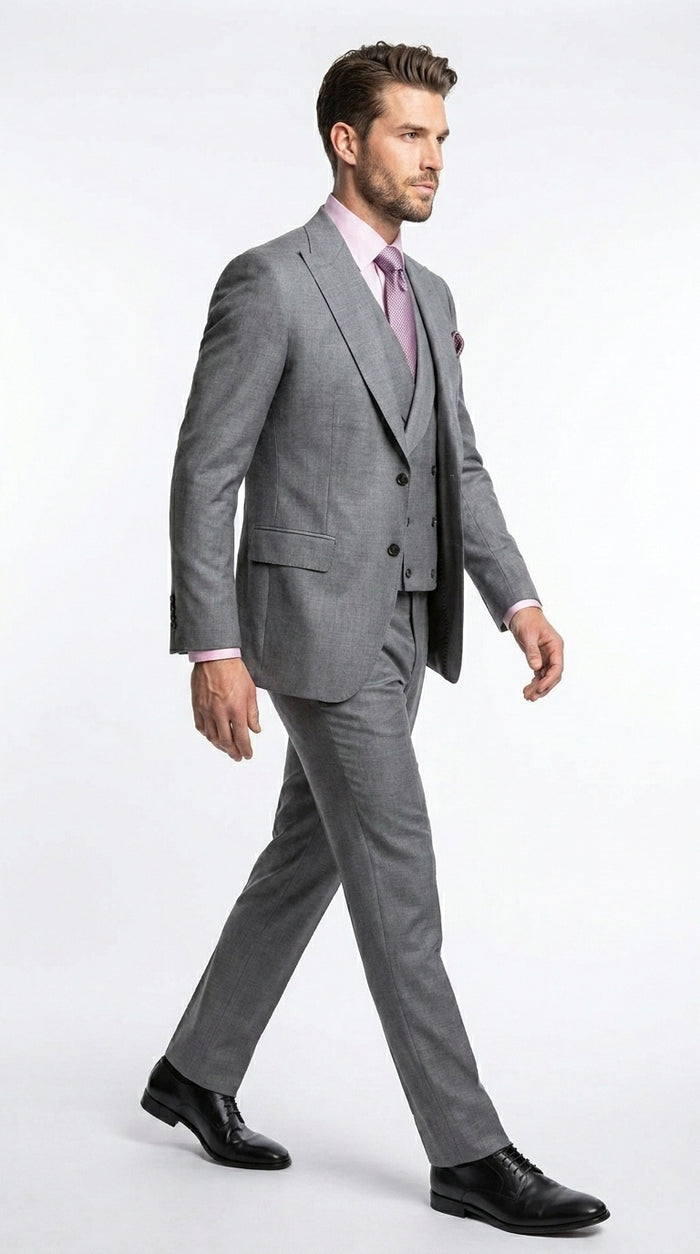 Charcoal Modern Fit 3-Piece Suit with Lapel Vest & Adjustable Pants