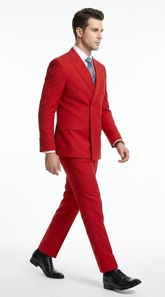 Men’s Red Double Breasted Poplin Suit, Classic Formal Wedding Church Business Suit Set