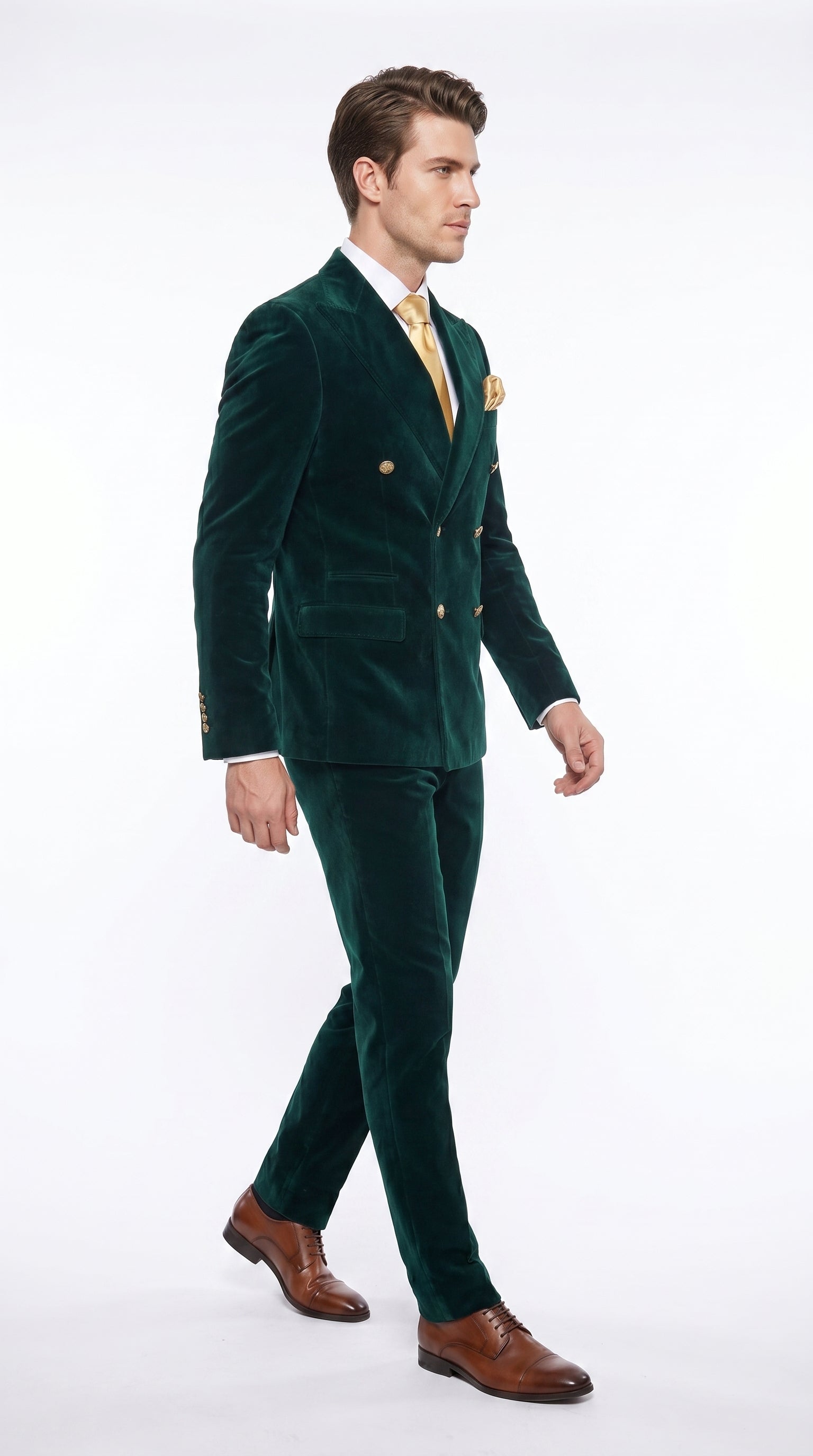Men’s Rossi Man Zeus Emerald Green Velvet Double Breasted Tuxedo Suit, Formal Wedding Prom Dinner Suit - 34 Short or Extra Small