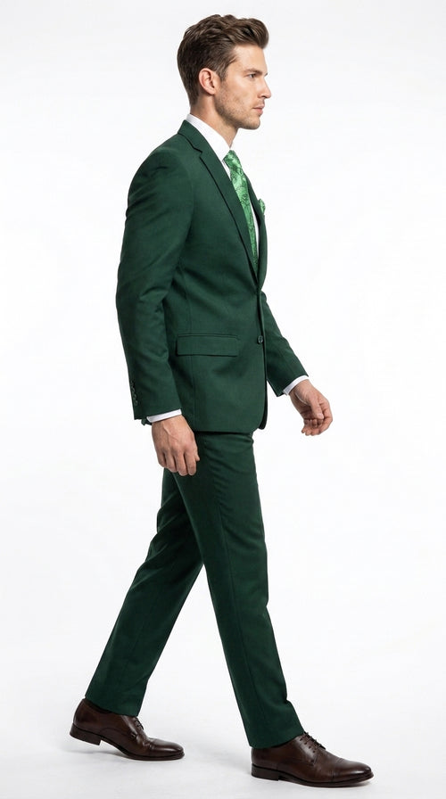 Men’s Green 2 Button Classic Fit Poplin Suit, Affordable Formal Wedding Business Dress Suit