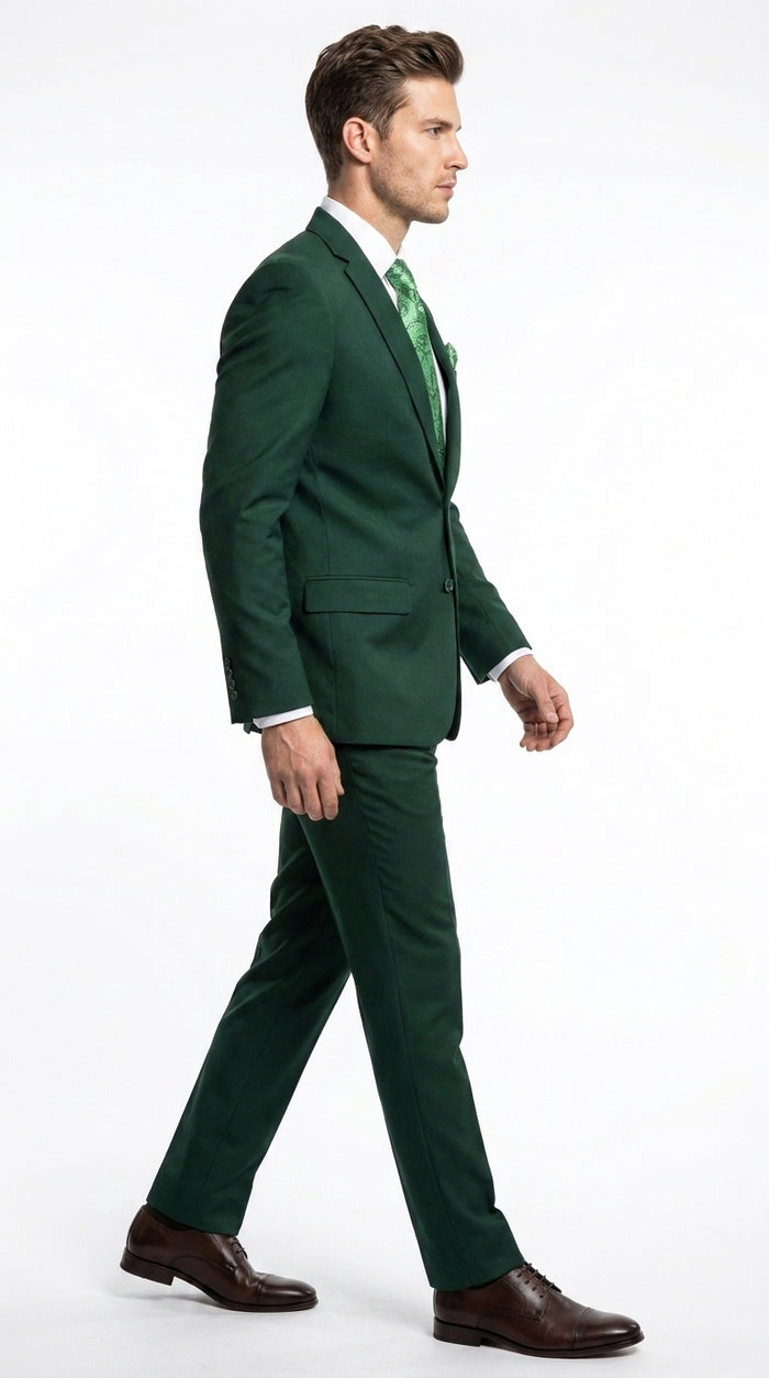 Men’s Green 2 Button Classic Fit Poplin Suit, Affordable Formal Wedding Business Dress Suit