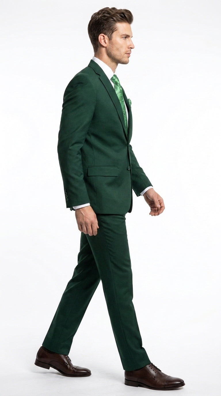 Men’s Green 2 Button Classic Fit Poplin Suit, Affordable Formal Wedding Business Dress Suit