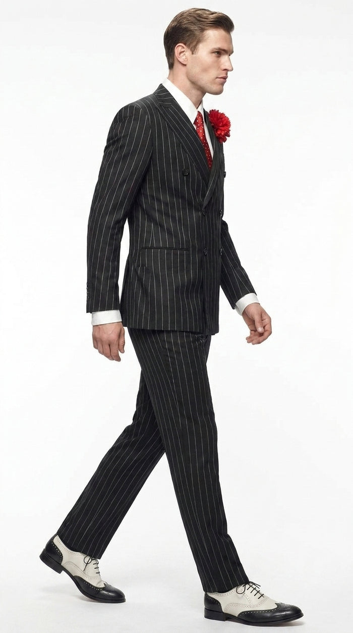 Men’s Gomez Addams Inspired Double Breasted Pinstripe Suit, Addams Family Style Costume Outfit