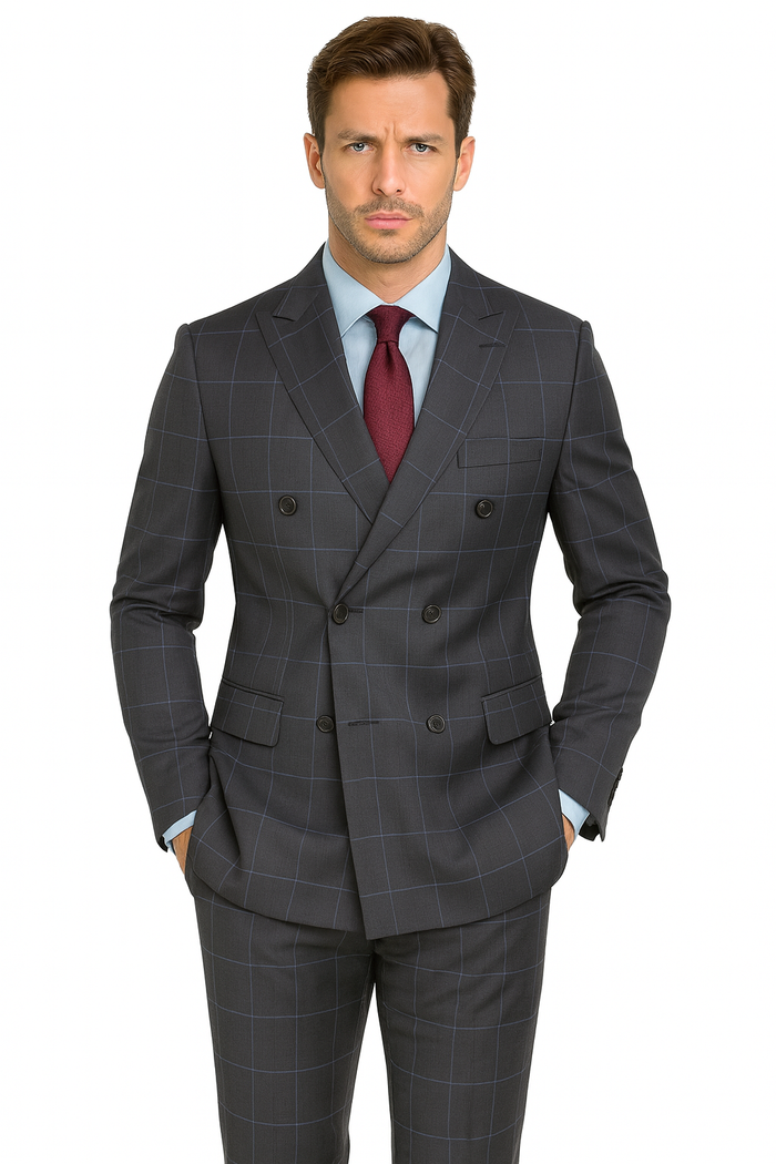 1920's Mens Vested Bold Gangster Vintage Plaid Suit With White Vest in Grey