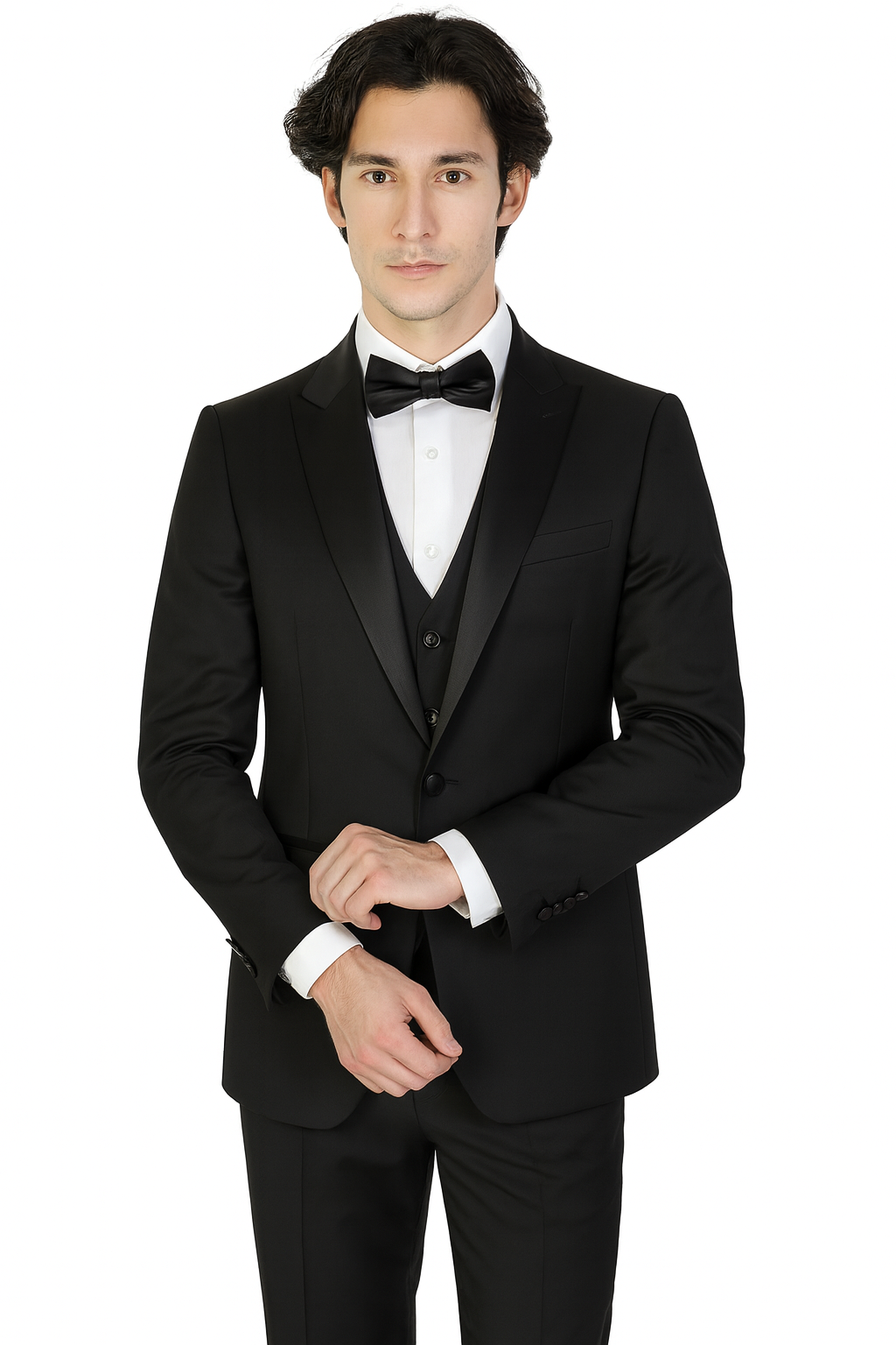 Mens 3-Piece Slim-Fit Shiny All Satin Suit Black - 34 Short or Extra Small