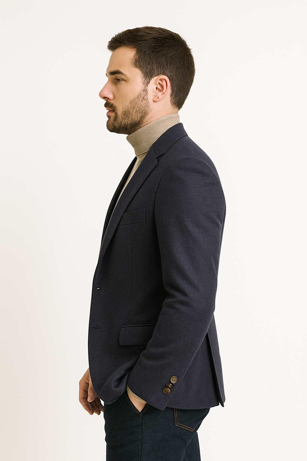 Mens Two Button Navy Cashmere Jacket with Notch Lapel - 36 Short