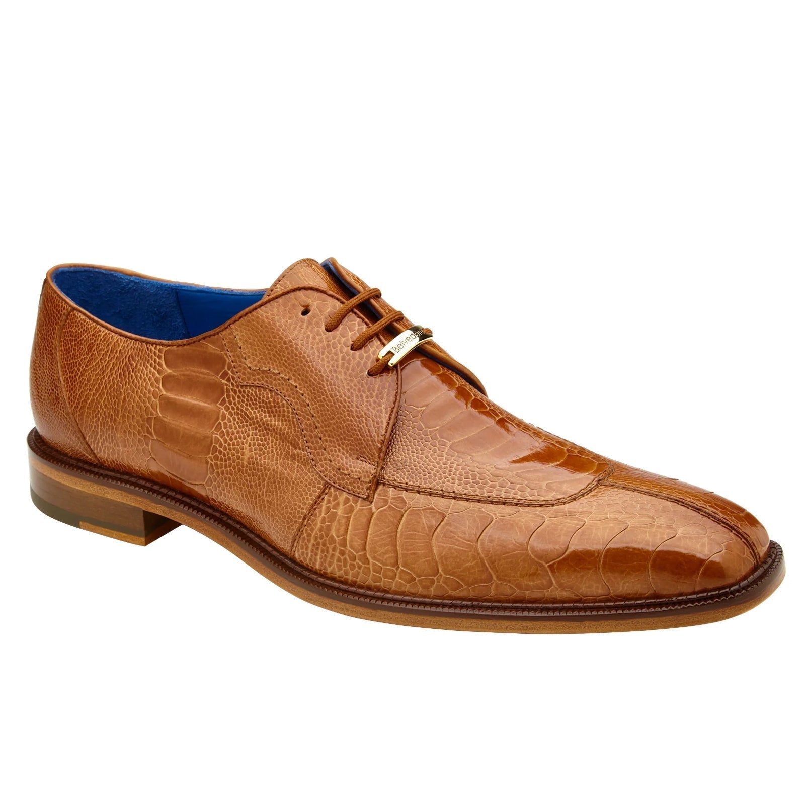 Men's Belvedere Siena Ostrich Leg Moc Toe Dress Shoe in Burned Amber - 9-M
