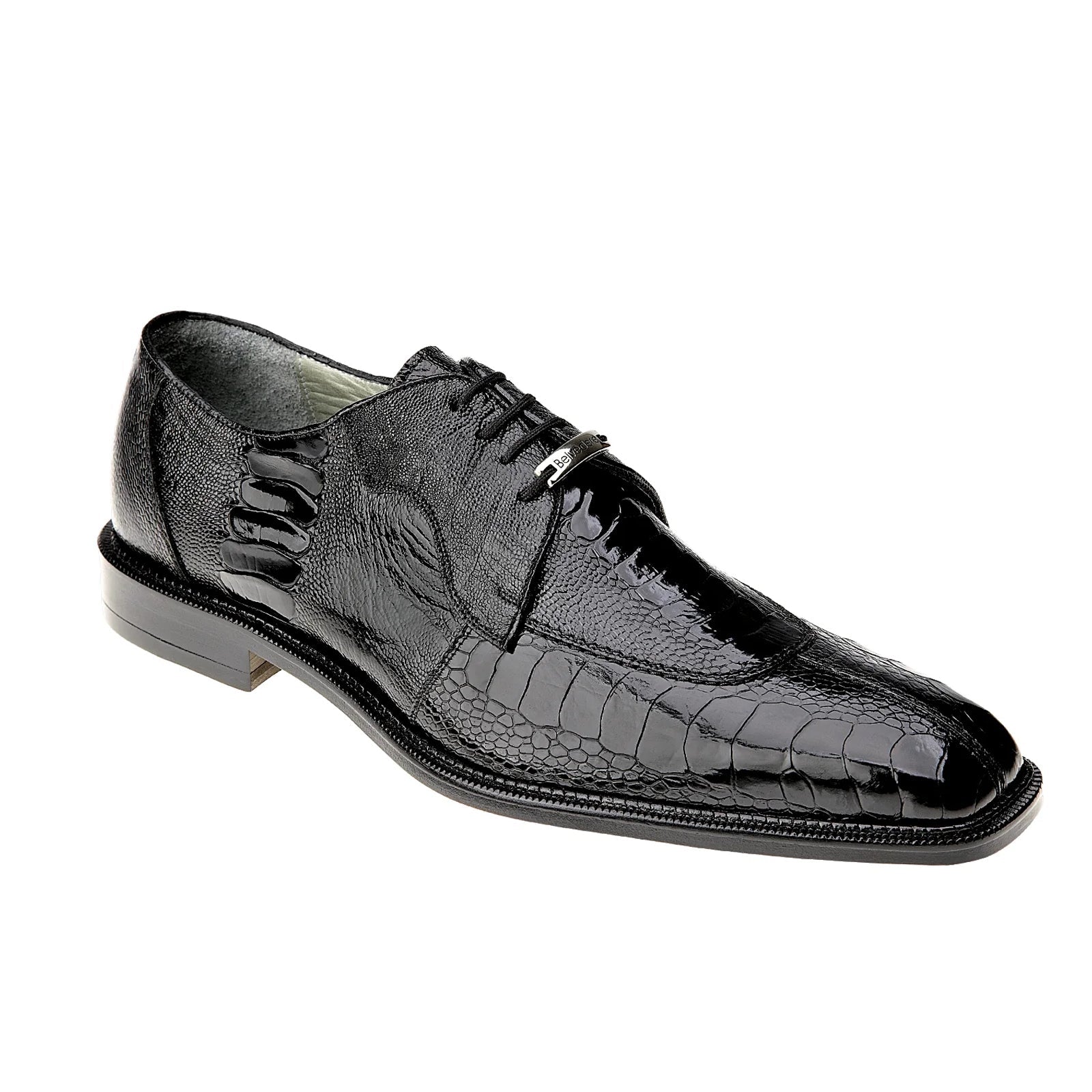 Men's Belvedere Siena Ostrich Leg Moc Toe Dress Shoe in Black - 9-M