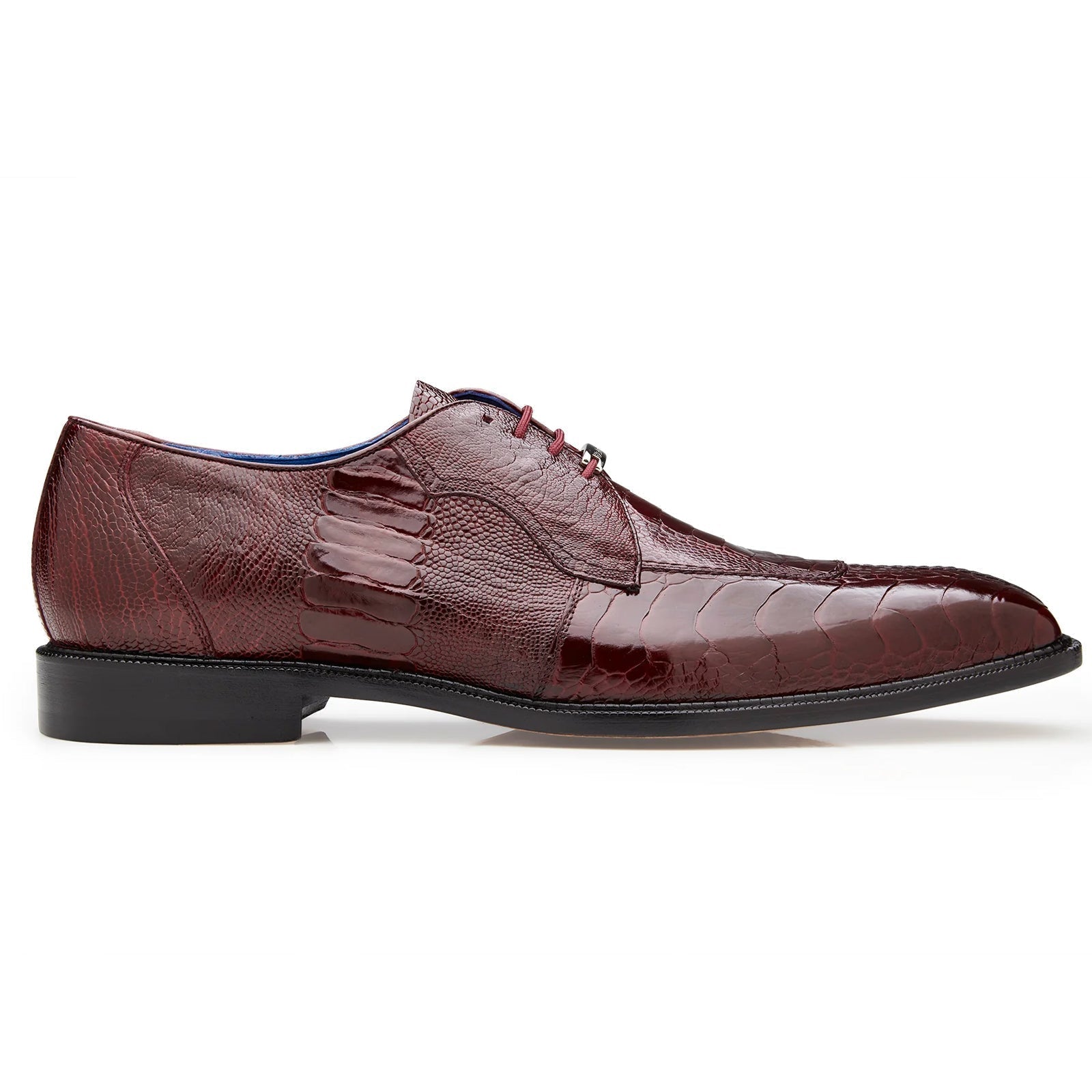 Men's Belvedere Siena Ostrich Leg Moc Toe Dress Shoe in Burgundy - 9-M
