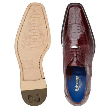 Men's Belvedere Siena Ostrich Leg Moc Toe Dress Shoe in Burgundy - 9-M
