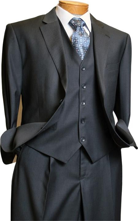 Signature Platinum Stays Cool Discounted Sale Men's 3 Piece Grey Pinstripe Italian Design three piece suit - 34 Short or Extra Small