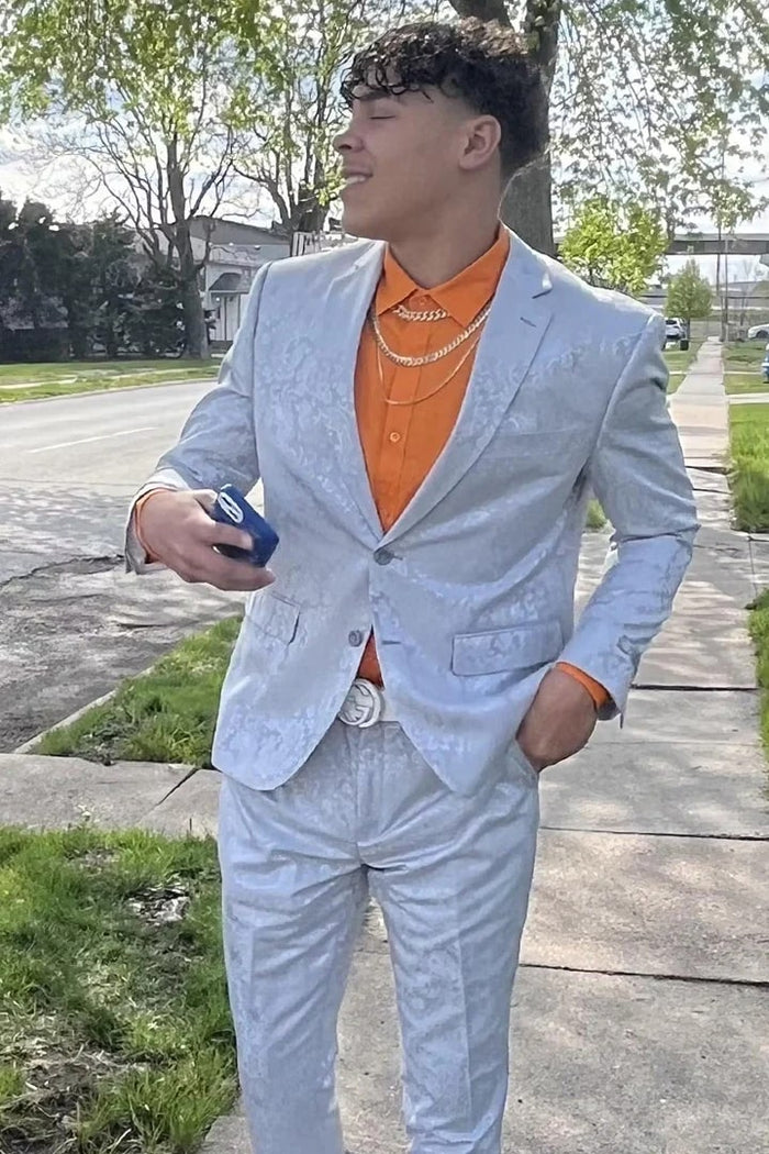 Cheap Priced Suit  - Men's Slim Fit Shiny Paisley Prom 2026 & Wedding Silver Suit