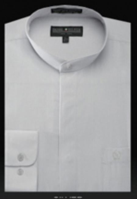 LGSG01 Oriental Mao Chines Style No Collar Basic Banded Collar Preacher Round Style Mandarin Collarless Silver Banded Collar Men's Dress Shirt
