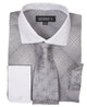 Silver Long Sleeve White Collar Two Toned Contrast Check Pattern Fashion Tie Set Men's Dress Shirt