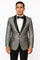 Silver and Black Tuxedo Blazer with Matching Bow Tie - Paisley Sport Coat For Prom or Wedding