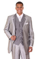 Cheap priced Suit- Mens 3 Button Vested Wide Peak Lapel Two Tone Sharkskin Silver Suit