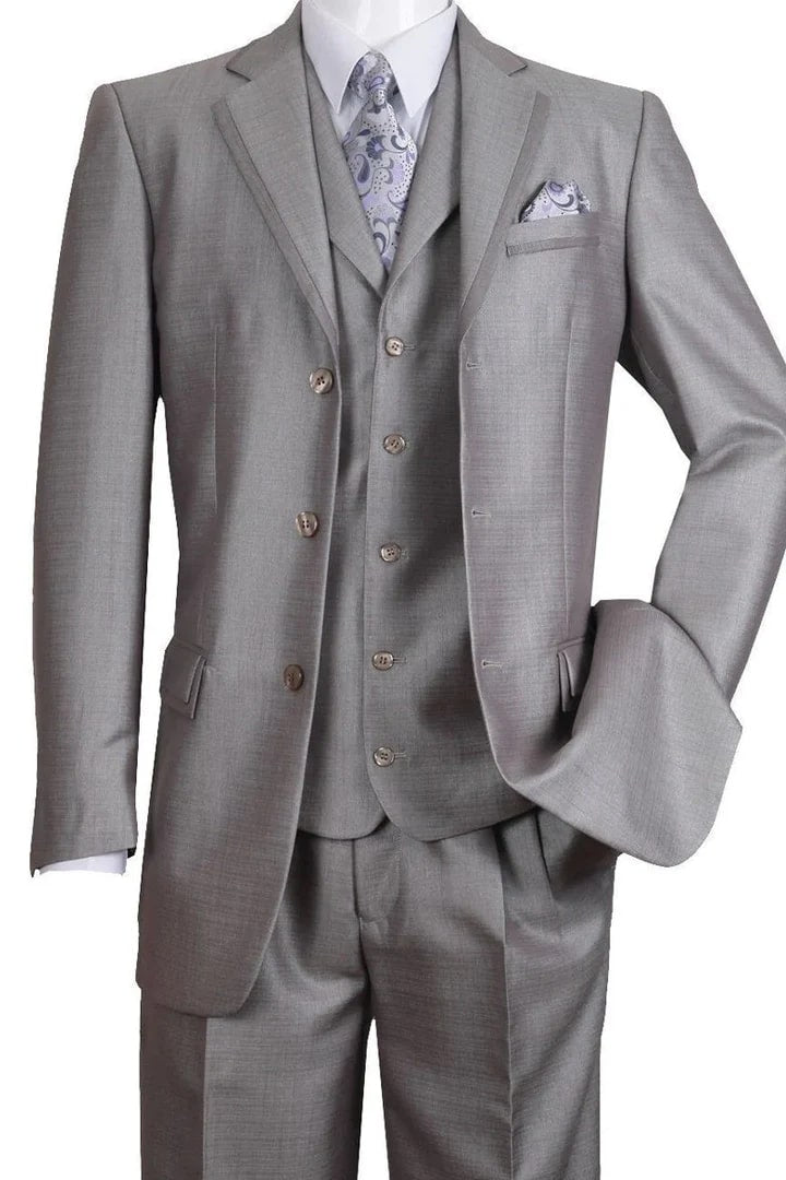 Cheap Suit - Mens 3 Button Vested Textured Shiny Sharkskin Church Silver Suit