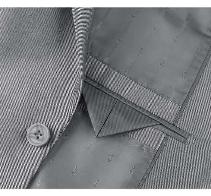 Cheap Priced Suit- Mens Basic Two Button Classic Fit  Suit With Optional Vest In Shiny Silver Grey Sharkskin