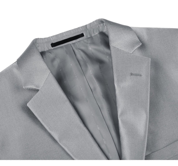 Cheap Suit - Mens Basic Two Button Slim Fit  Suit With Optional Vest In Shiny Silver Grey Sharkskin