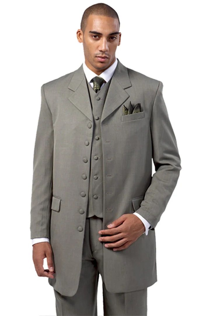 Zoot Suit - Mens Long Vested Fashion Zoot Silver Grey Suit - Coat Size 38