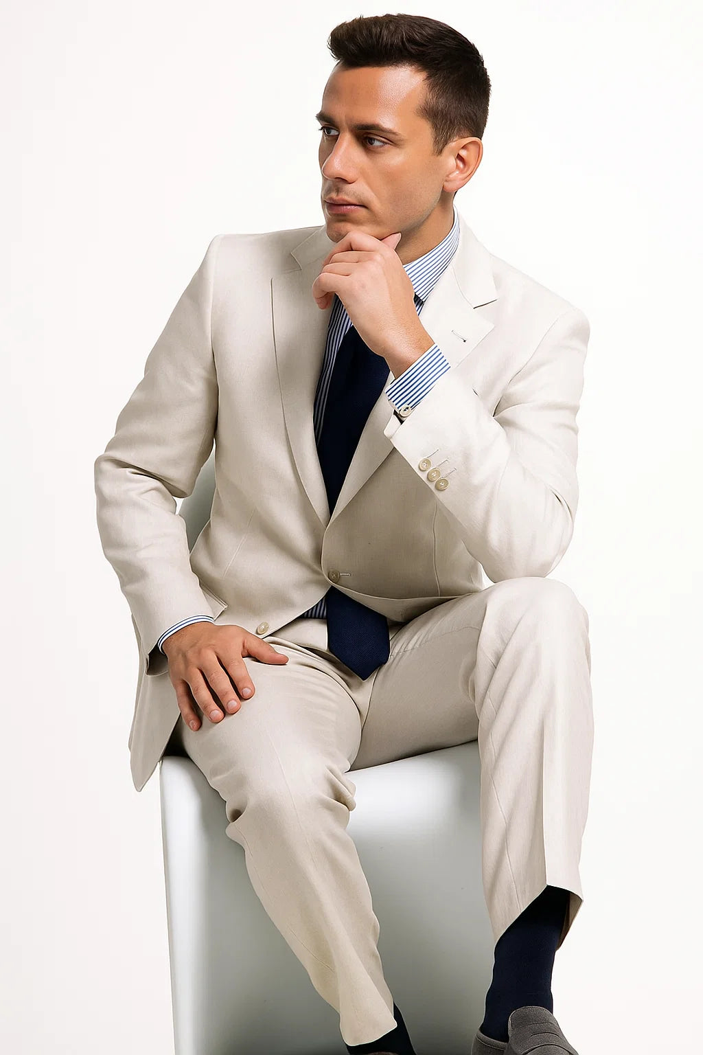 Mens Big and Tall Linen Suits - Silver Summer Fabric Suit - 38 Short Jacket+32 Waist Adjustable 28to34)(Height: 5’4”to5’7”)(Neck 15-16.5)S-M)ggg