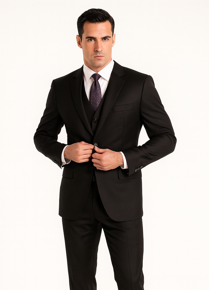 Giorgio Fiorelli Men's 2 Button 3 Piece Modern Fit Suits Black Suit