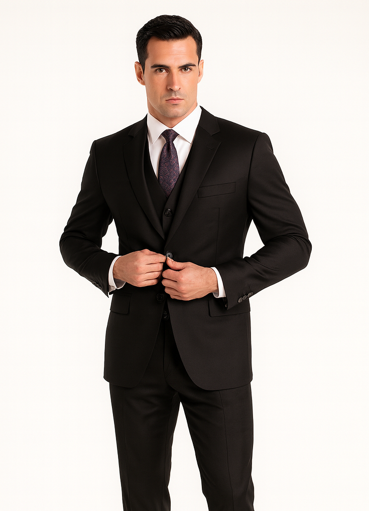 Giorgio Fiorelli Men's 2 Button 3 Piece Modern Fit Suits Black Suit