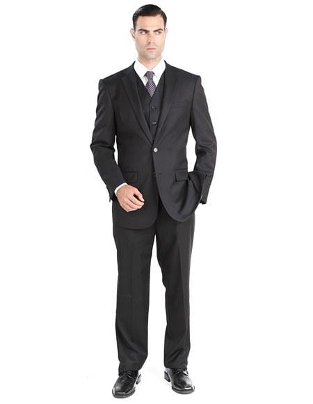 Giorgio Fiorelli Men's 2 Button 3 Piece Modern Fit Suits Black Suit - 38 Short Jacket+32 Waist Adjustable 28to34)(Height: 5’4”to5’7”)(Neck 15-16.5)S-M)